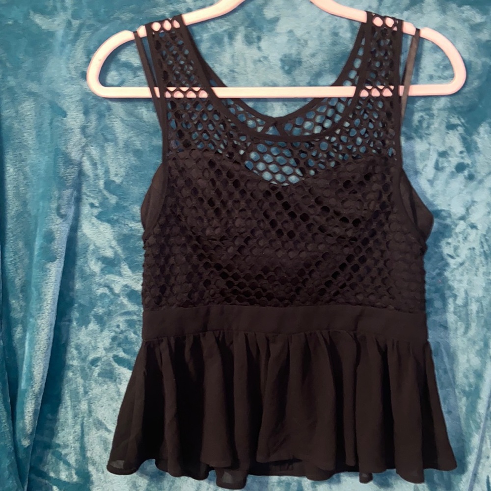 BUNDLE DISCOUNTS!  Large Shop Hopes mesh knit tank tube top peplum black shirt